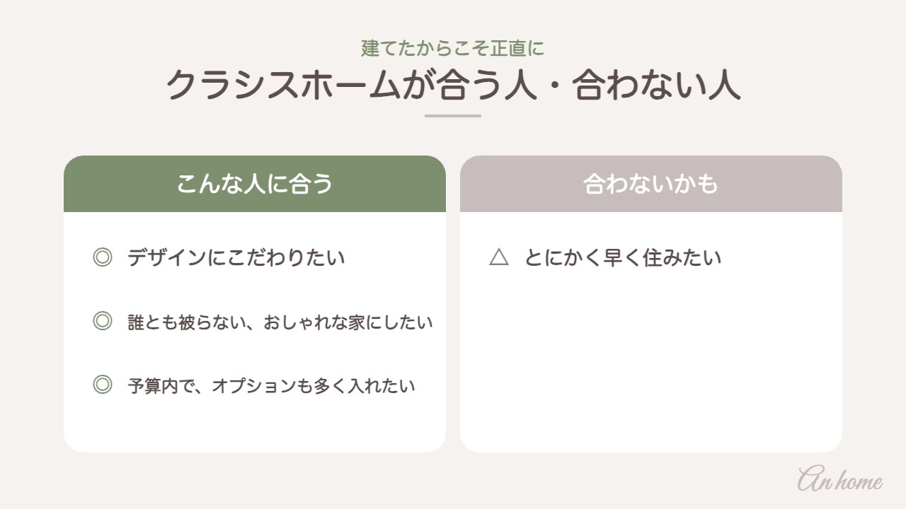 クラシスホームが合う人・合わない人